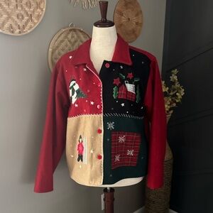 Vintage Take Two Clothing Co Patchwork Wool Blend Winter / Christmas Jacket L